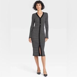 A New Day - Women's Bell Long Sleeve Midi Sweater Dress - Black New Size M